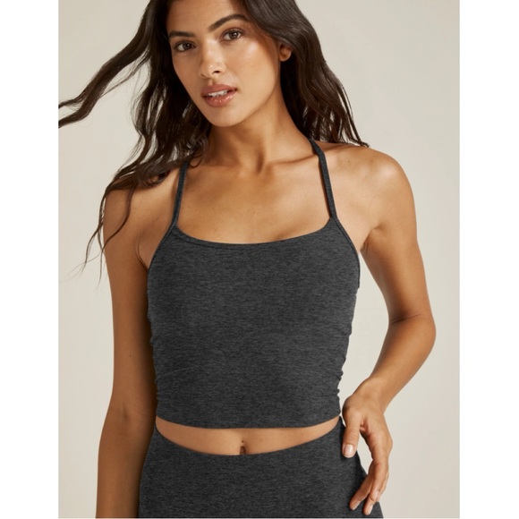 BEYOND YOGA Spacedye 'Slim Racerback Crop Tank' in Eternal Black Charcoal - Picture 1 of 6